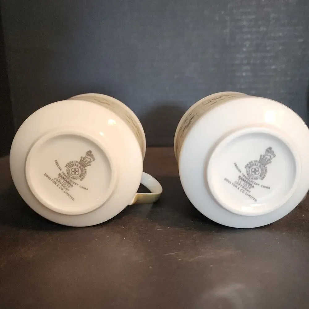 Royal Doulton Tea Coffee China Cup~Samarra~Green Tan Floral, England Set of 2